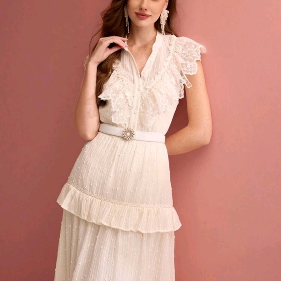 RUFFLE TRIM BUTTON FRONT LIGHTWEIGHT BLOUSE - Picture 1 of 6